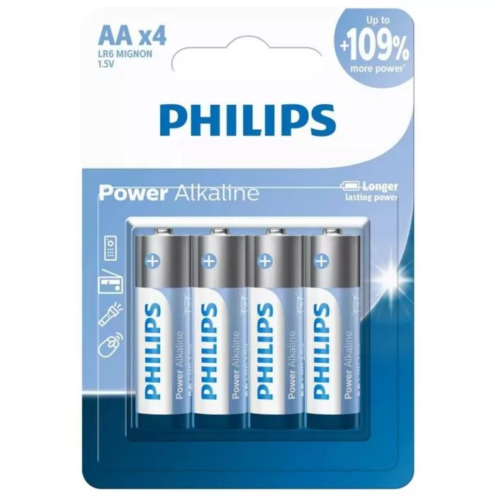 PHILIPS  POWER ALKALINE BATTERY 4 PACK - LR6P4B/40