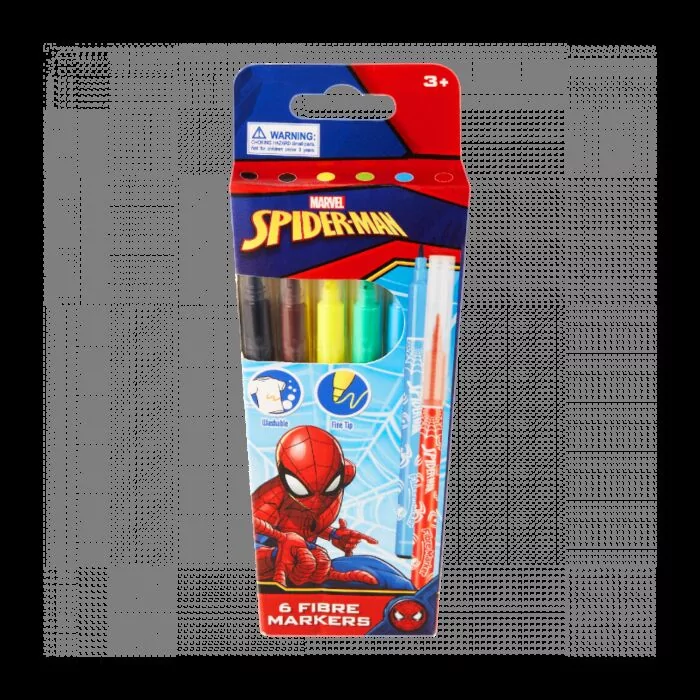 Spiderman 6 Fibre Markers - Multi-Colour