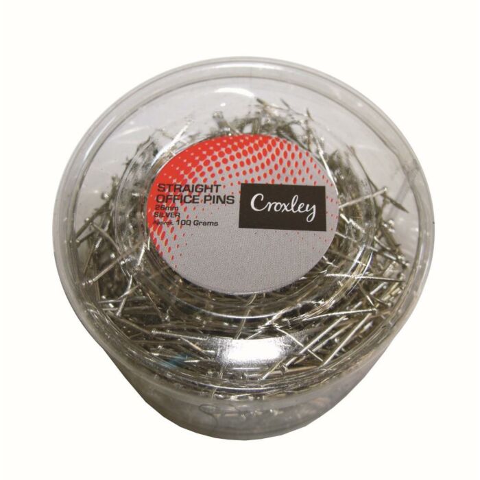 CROXLEY 26mm STRAIGHT OFFICE PINS TUB 100g