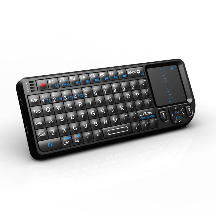 Rii Wireless QWERTY Backlit Touchpad Laser Pointer Keyboard Black