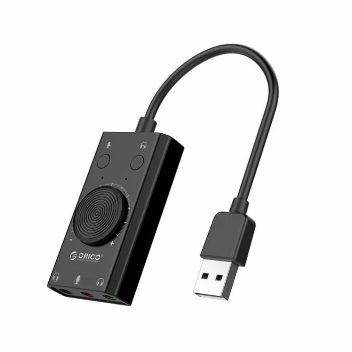 Orico USB External Sound Card with 2 x Headset and 1 x Microphone port and Volume Control - Black