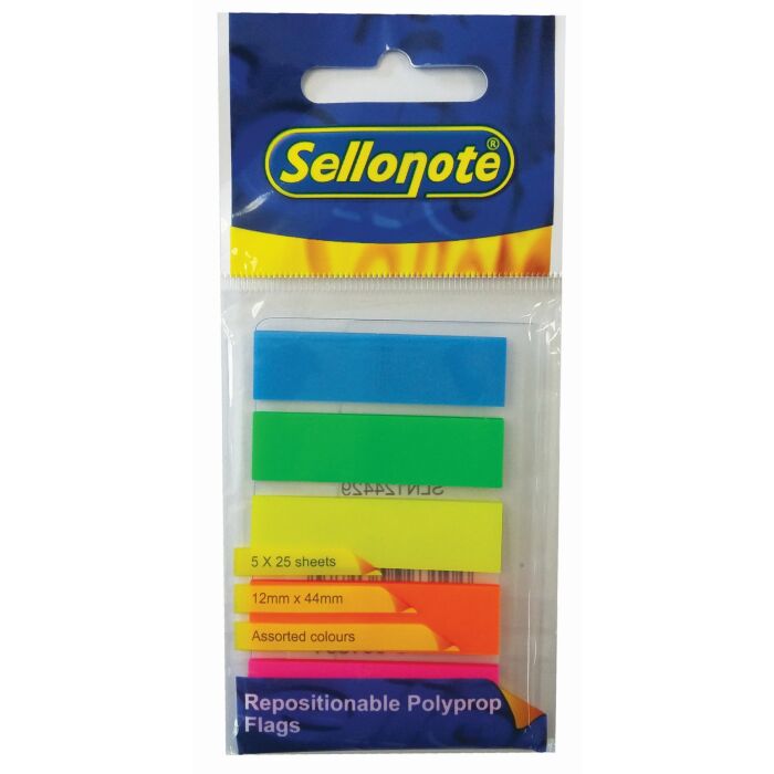 SELLO-FLAG Polypropylene Flags 12x44mm 5 NEON Colours(25 Sheets) Box-30