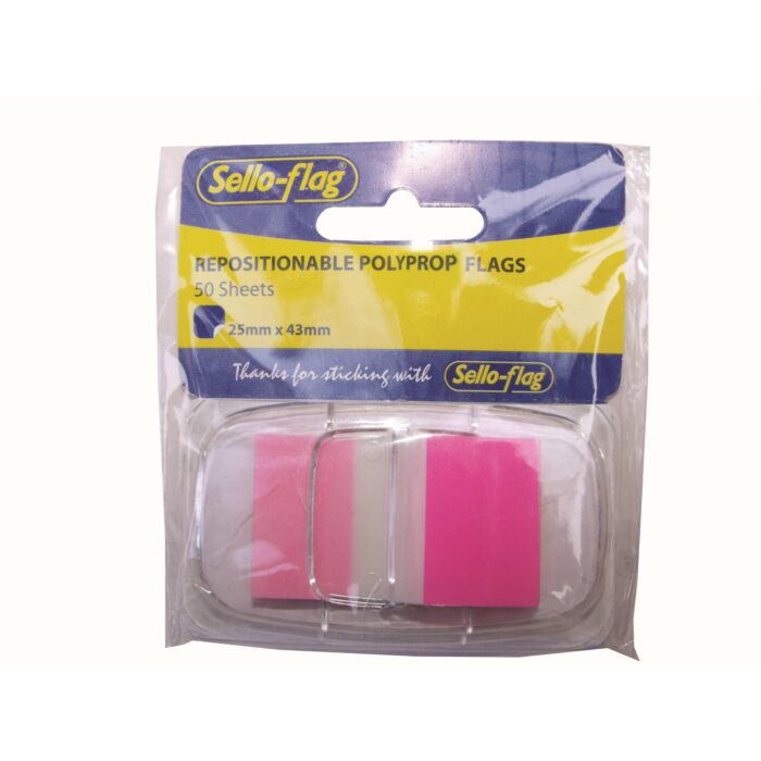 SELLO-FLAG Polypropylene Flags - 25x43mm - 50 Sheets (Pink) Box-12
