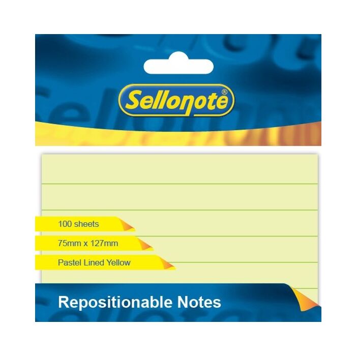SELLO-NOTE 75x127mm Pastel Yellow Lines 1x100 sheets Box-12