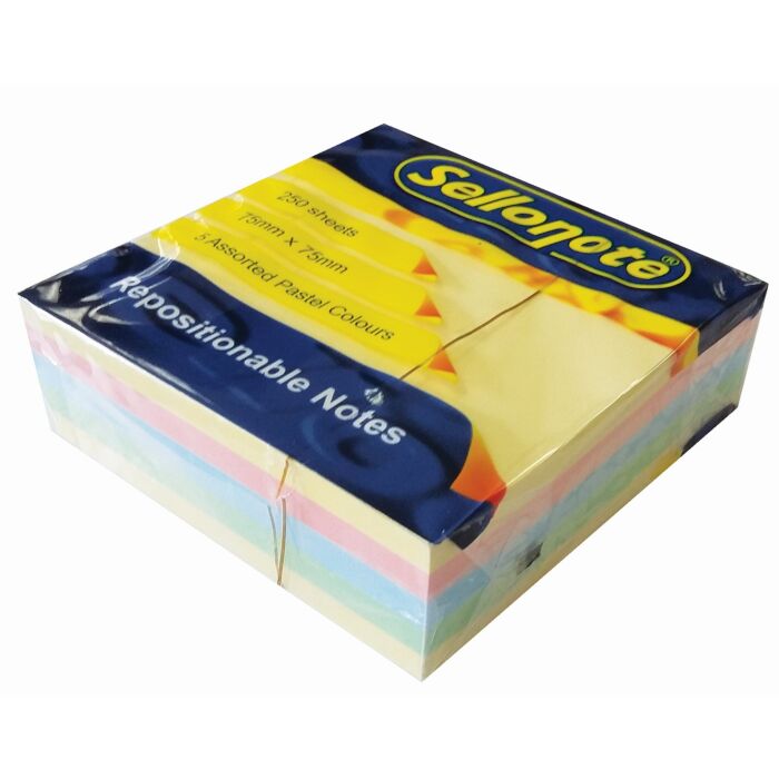 SELLO-NOTE 75x75mm 5 Assorted Colours Pastel 1x250 Sheets Box-10