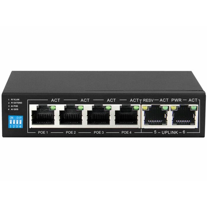 6 Port Fast Ethernet Switch with 4 AI PoE Ports and 2 FE Uplink