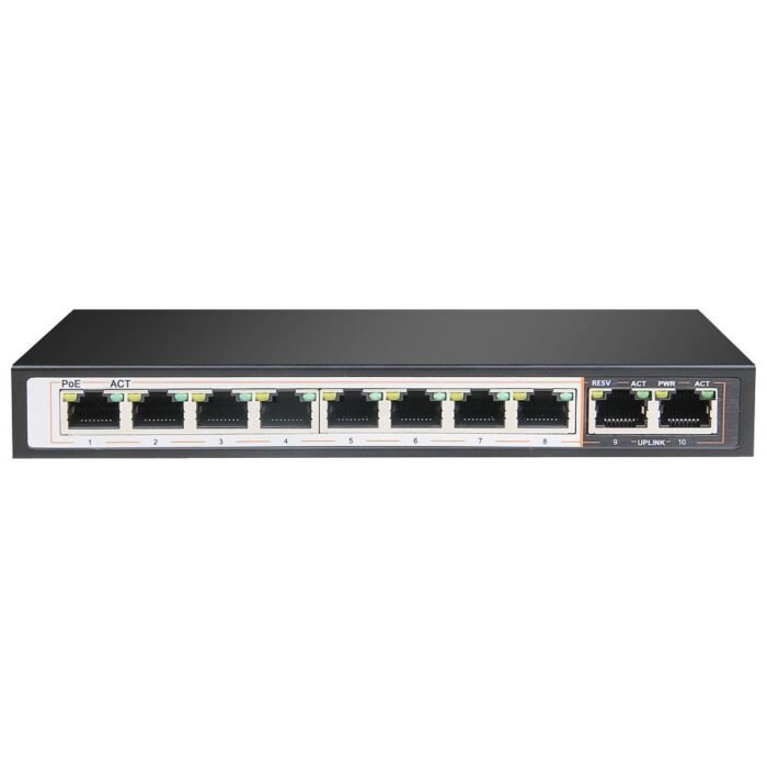 8 Port Fast Ethernet Switch with 8 AI PoE Ports and 2 GE Uplink