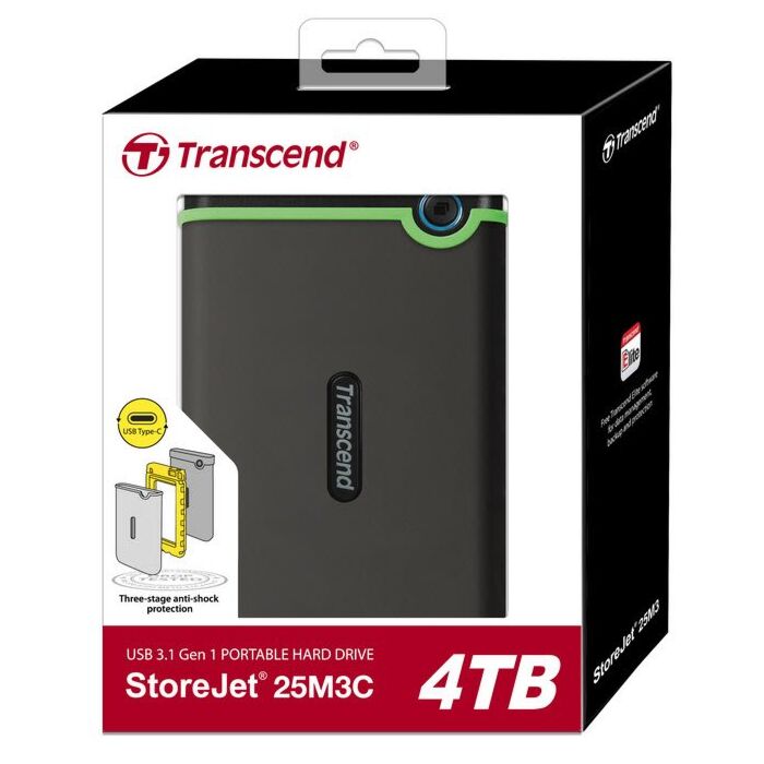 Transcend StoreJet 25MC Slimline Series Iron Grey 4TB 2.5 inch External Hard Drive