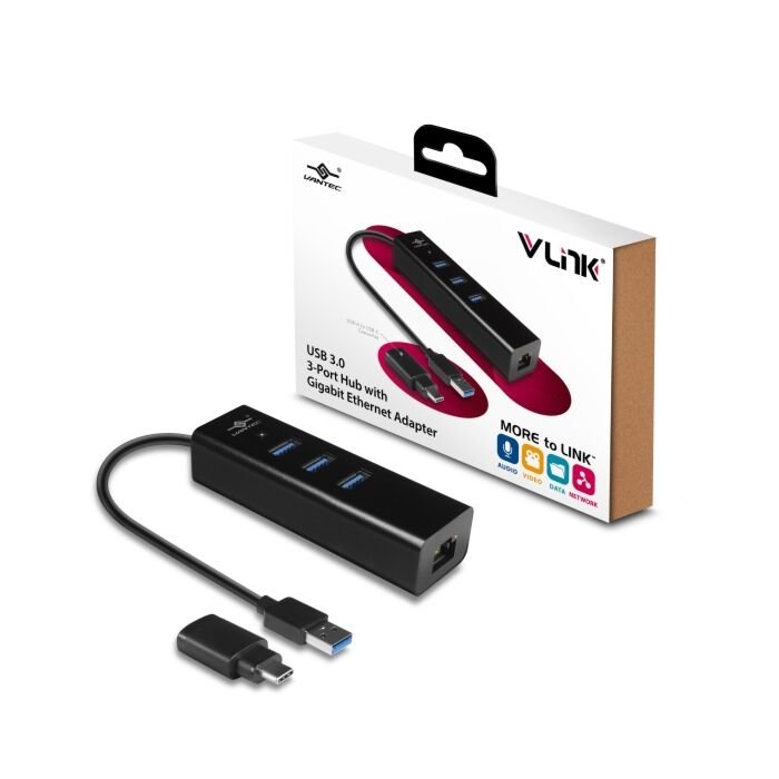 Vantec - VLink USB 3.0 3-Port Hub with Gigabit Ethernet Adapter