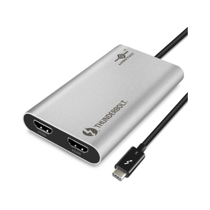 Vantec Thunderbolt 3 to Dual HDMI 2.0 4K 60Hz Adapter - Silver