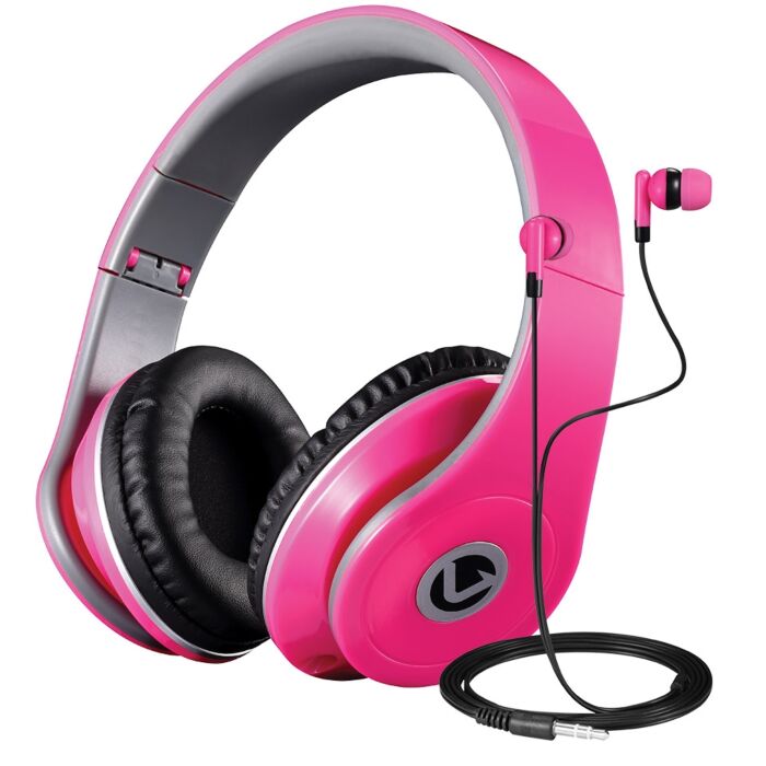 Dual Neo Series Headphone and Earphone Combo Neon Pink