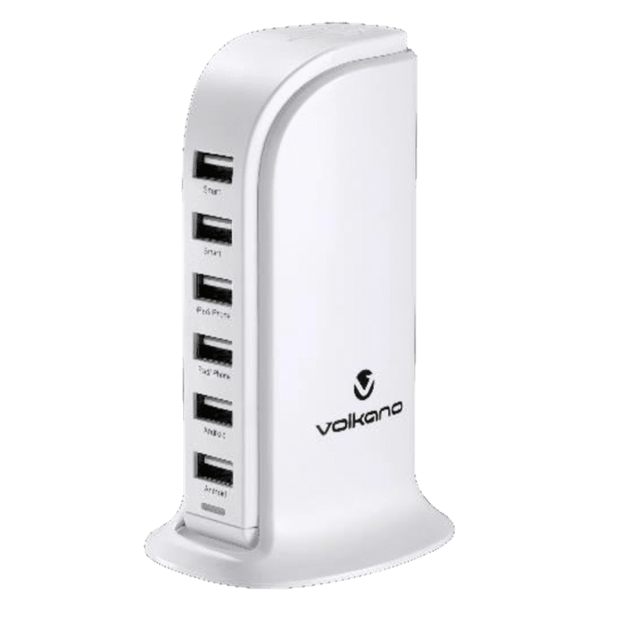 Volkano Peak series 6 port USB charger - White