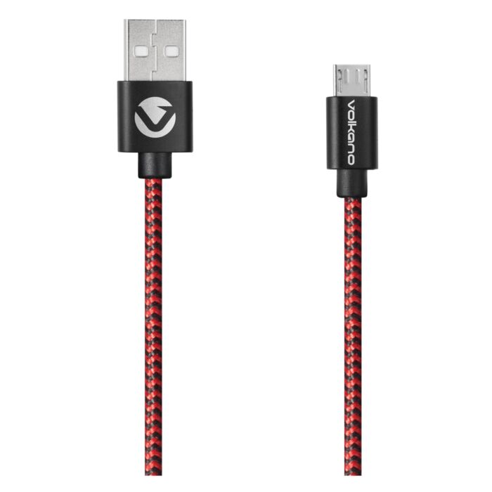 Volkano Braids Series Nylon Braided Micro USB Cable 1.2m Black and Red