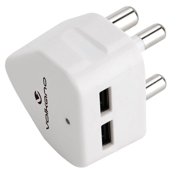 Volkano Current Series Double USB Wall Charger With 3 Pin Plug White