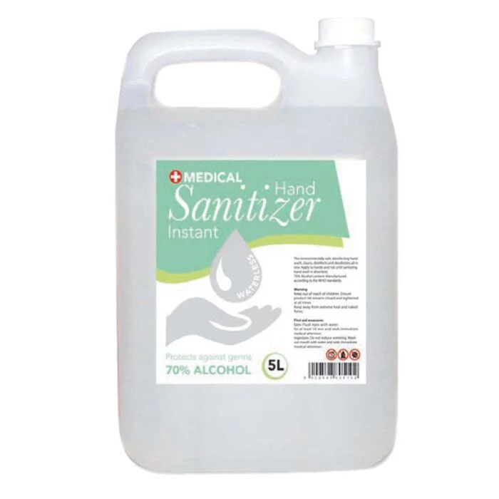 Medical Instant 70% Alcohol Hand Sanitizers 5 Litre Can Clear
