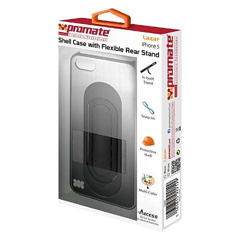 Promate Lazar Compact Shell Case with In-built Flexible Rear Stand for iPhone 5 Black