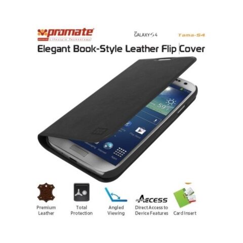 Promate Tama-S4 Elegant Book-Style Leather Flip Cover for Samsung Galaxy S4-Black