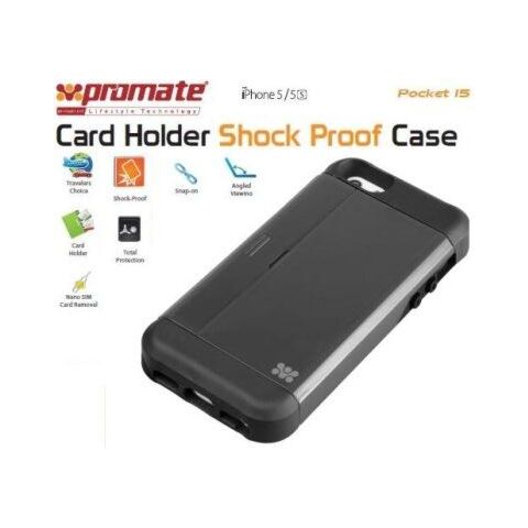 Promate Pocket i5 Shock Proof rubberized case with an in built card holder for iPhone 5/5s-Grey