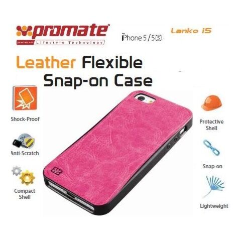 Promate Lanko.i5-Hand-Crafted Leather Case Protective elegant & Flexible for iPhone 5/5s-Pink