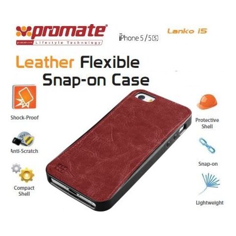 Promate Lanko.i5-Hand-Crafted Leather Case Protective elegant & Flexible for iPhone 5/5s-Brown