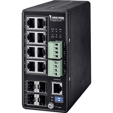 Vivotek L2+ Managed POE Industrial Switch 8x POE+ 4x SFP 240W 48VDC PSU required