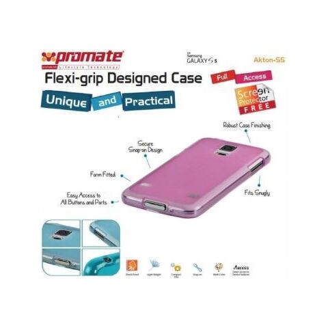 Promate Akton S5 Multi-colored flexi-grip designed Protective Shell Case for Samsung Galaxy S5 Colour:Pink
