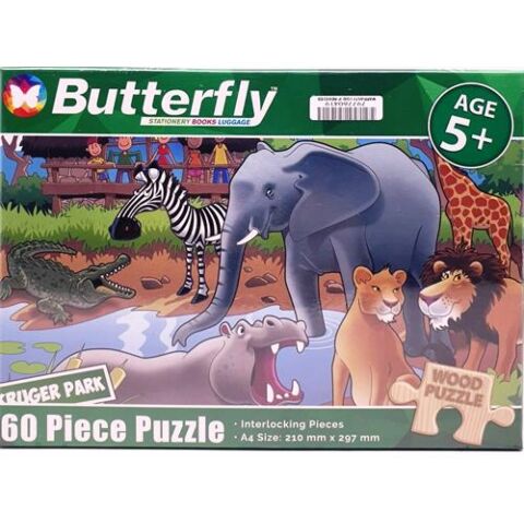 Butterfly 60 Piece A4 Wooden Puzzle At The Kruger Park- Interlocking Pieces 210 x 297mm