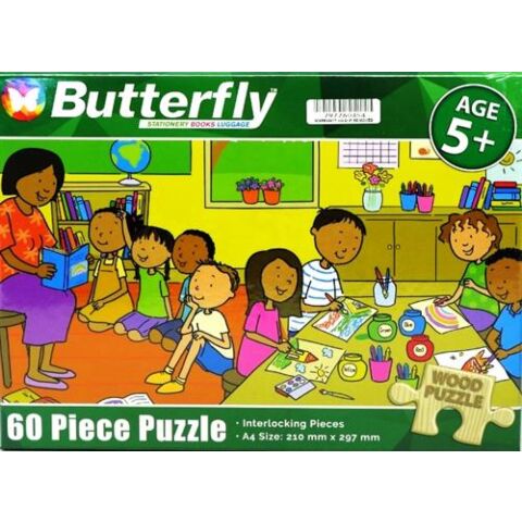 Butterfly 60 Piece A4 Wooden Puzzle In The Classroom -Interlocking Pieces 210 x 297mm