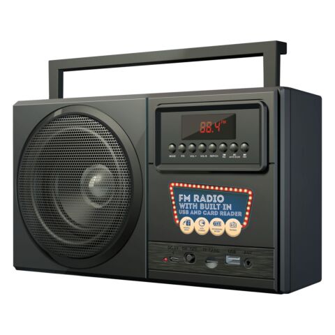 Bounce Boomer Series Digital FM Radio with Bluetooth and Rechargeable Battery Black
