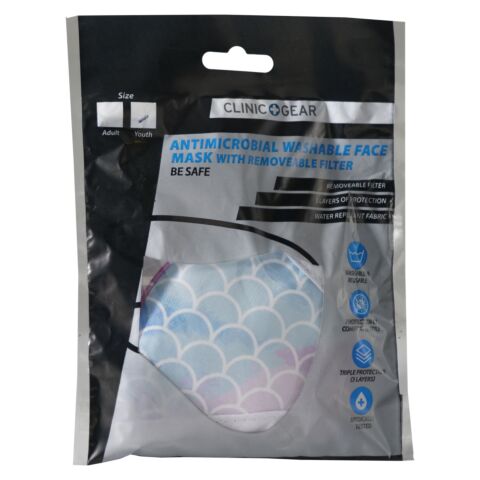 Clinic Gear Anti-Microbial Printed Mask Girls Mermaid Tail - Multi