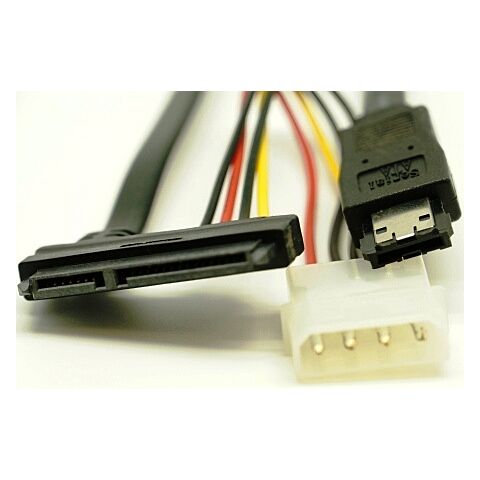 UniQue 4pin Power (Molex) Plug to SATA 15pin Power Socket Cable - combined with SATA 7pin data cable 30 cm -Black