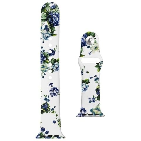 Volkano Smart Watch Band - Printed Silicone - iWatch 38mm - White and Green Floral