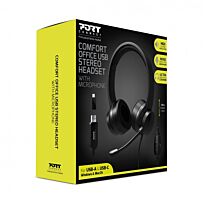 Port headset with Microphone - USB Type-A and USB Type-C - Black