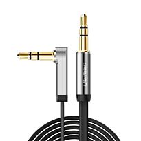 UGreen AV119 Right-angled 3.5mm Flat Aux Cable 2m - Black/Silver