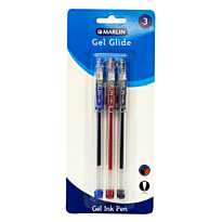 Marlin Gel Glide Gel Ink Pens Assorted Colours: (Blue, Black, Red) ( Pack of 3 )