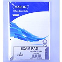 Marlin A4 Exam Pad Punched 100 page 5 pack, Retail Packaging, No Warranty