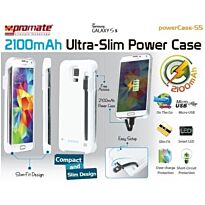 Promate Powercase S5 2100mAh Ultra-Slim Power Case For Samsung Galaxy S5 Colour: White, Retail Box , 1 Year Warranty