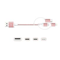 J5create JMLC11 3-in-1 Charging Sync Cable - Lightning+Type-C+Micro-B Rose Gold