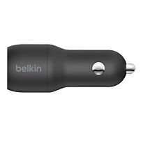 Belkin -  BoostCharge Dual USB-A Car Charger 24Watt  - Includes USB-A to USB-C Cable - Black