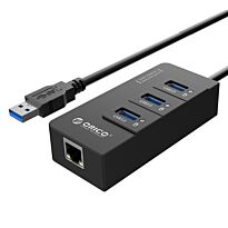 Orico 3 Port USB3.0 Hub With Gigabit Ethernet Adapter Blac