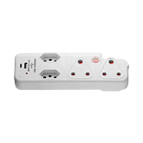 SWITCHED 3 PIN Adaptor-2x16A2X5A 3PIN Euro+Medium Surge+Type C+Type A