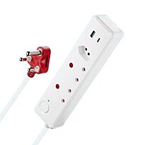 Switched 50cm 3-way Medium Surge Protected Multiplug with 1x Type C + 3.4A USB Ports - White