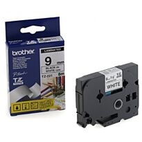 Brother 9MM Black on White Laminated tape