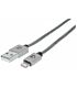 Manhattan iLynk Lightning Cable Type A Male to 8 Pin Male 1 m (3 ft.) Aluminium Boot Nylon braiding Metallic Silver
