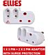 Ellies Power Socket Extension Adaptor with Surge protection-1 x 3 Pin 16A Socket and 2 x 2 Pin 5A Euro sockets