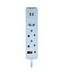 SWITCHED 3 Way Medium Surge Protected Multiplug with Dual 2.4A USB Ports 0.5M Braided Cord Blue