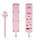 SWITCHED 3 Way Medium Surge Protected Multiplug with Dual 2.4A USB Ports 0.5M Braided Cord Pink