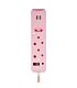 SWITCHED 3 Way Medium Surge Protected Multiplug with Dual 2.4A USB Ports 0.5M Braided Cord Pink