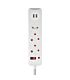 SWITCHED 3 Way Surge Protected Multiplug with Dual 2.4A USB Ports 3M Braided Cord White