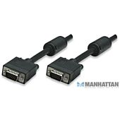 Manhattan SVGA Monitor Cable with Ferrite cores to reduce EMI interference for improved video transmission HD15M (Male) to HD15M (Male), 10 metres Connects VGA source to VGA display-Black